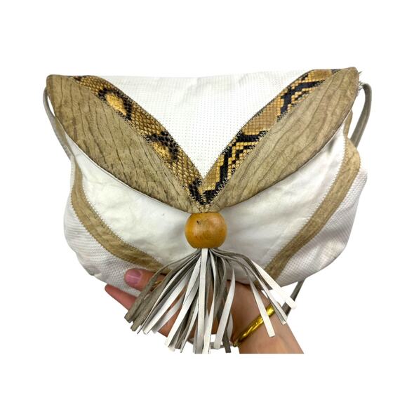 1970's genuine leather and python snakeskin tassel bag - Picture 2 of 7